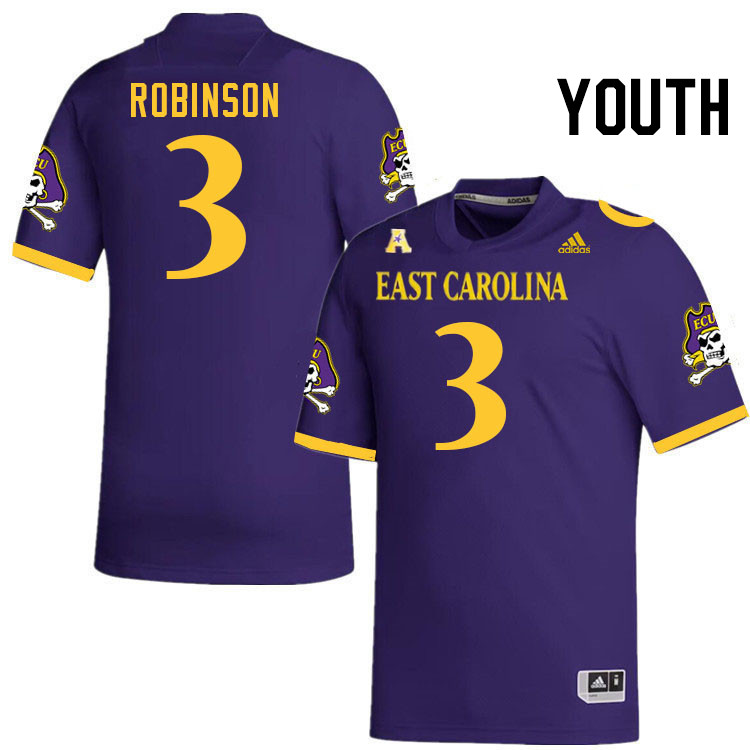 Youth #3 Kelan Robinson ECU Pirates College Football Jerseys Stitched Sale-Purple